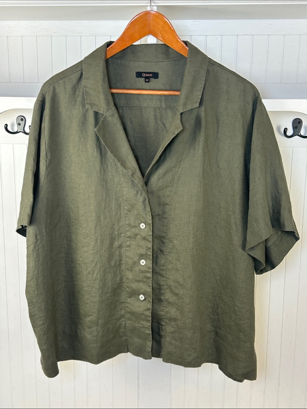 Quince 100% European Linen Button Up Shirt Bayberry Olive 3X